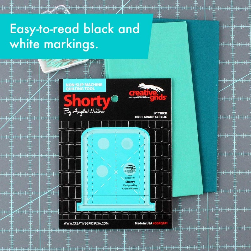 Creative Grids Machine Quilting Tool â€“ Shorty â€“ CGRQTA1 Made in USA, Non-Slip Grip Acrylic Quilting & Sewing Template Ruler for Free-Motion Quilt Patchwork Design Domestic Sewing & Longarm Machines - Image 3